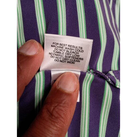 Peter Millar Polo Mens Large Purple & Green Striped Short Sleeve Summer Comfort - Picture 8 of 8